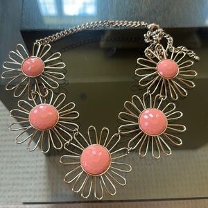 flower necklace with coral gems plated in gold
